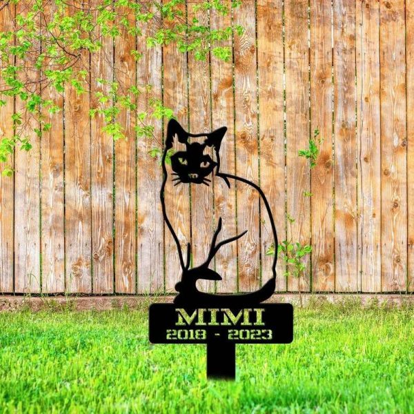 Personalized Siamese Cat Memorial Sign Yard Stakes Floral Siamese Cat Grave Marker Cemetery Decor Custom Metal Sign