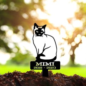 Personalized Siamese Cat Memorial Sign Yard Stakes Floral Siamese Cat Grave Marker Cemetery Decor Custom Metal Sign 4