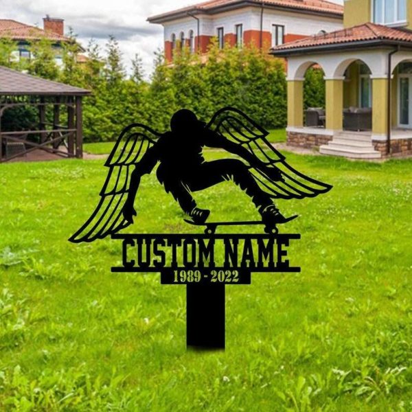 Personalized Skateboarder Memorial Sign Yard Stakes Skateboard  Grave Marker Cemetery Decor Custom Metal Sign