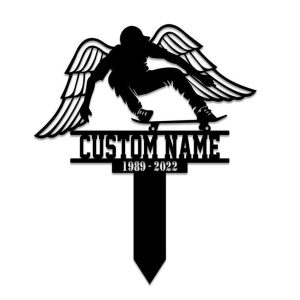 Personalized Skateboarder Memorial Sign Yard Stakes Skateboard Grave Marker Cemetery Decor Custom Metal Sign 2