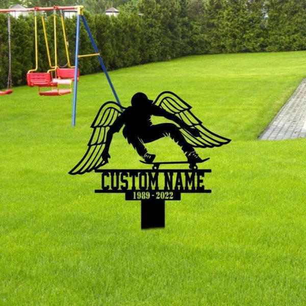 Personalized Skateboarder Memorial Sign Yard Stakes Skateboard  Grave Marker Cemetery Decor Custom Metal Sign