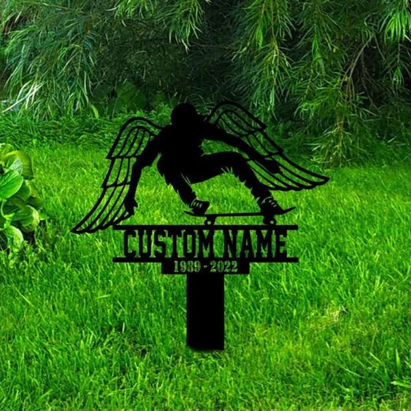 Personalized Skateboarder Memorial Sign Yard Stakes Skateboard  Grave Marker Cemetery Decor Custom Metal Sign