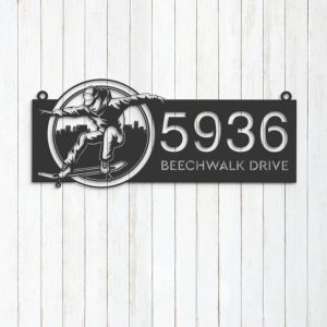 Personalized Skateboarder Sport Skateboard Address Sign House Number Plaque Custom Metal Sign