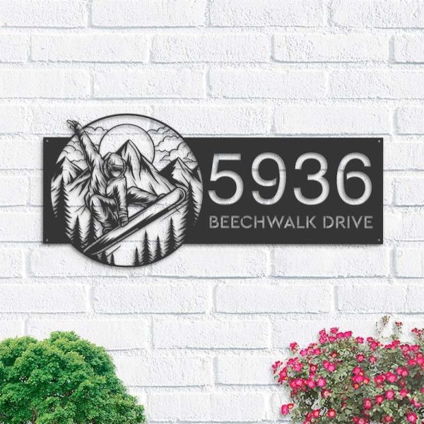 Personalized Snowboard Snowboarder Winter Sport Address Sign House Number Plaque Custom Metal Sign