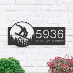 Personalized Snowboard Snowboarder Winter Sport V1 Address Sign House Number Plaque Custom Metal Sign