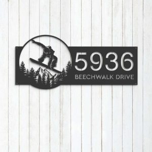 Personalized Snowboard Snowboarder Winter Sport V1 Address Sign House Number Plaque Custom Metal Sign 3 1