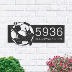 Personalized Soccer Player Football V2 Address Sign House Number Plaque Custom Metal Sign 1