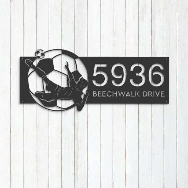 Personalized Soccer Player Football V2 Address Sign House Number Plaque Custom Metal Sign