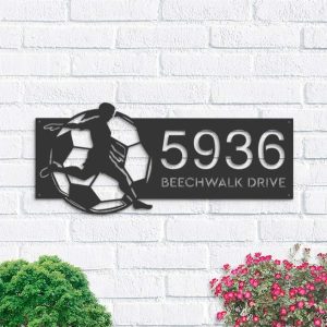 Personalized Soccer Player Football V3 Address Sign House Number Plaque Custom Metal Sign 1