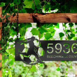 Personalized Soccer Player Football V3 Address Sign House Number Plaque Custom Metal Sign