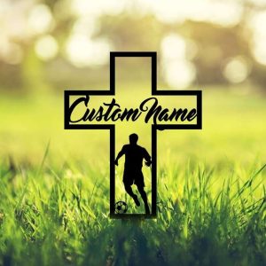 Personalized Soccer Player Memorial Sign Yard Stakes Grave Marker Cemetery Decor Custom Metal Sign 1