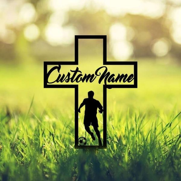 Personalized Soccer Player Memorial Sign Yard Stakes Grave Marker Cemetery Decor Custom Metal Sign