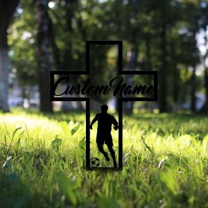 Personalized Soccer Player Memorial Sign Yard Stakes Grave Marker Cemetery Decor Custom Metal Sign 2