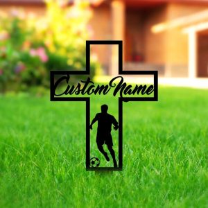 Personalized Soccer Player Memorial Sign Yard Stakes Grave Marker Cemetery Decor Custom Metal Sign 4