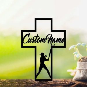 Personalized Softball Player Memorial Sign Yard Stakes Softball Grave Marker Cemetery Decor Custom Metal Sign 3