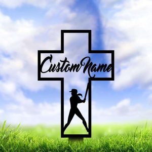 Personalized Softball Player Memorial Sign Yard Stakes Softball Grave Marker Cemetery Decor Custom Metal Sign 4