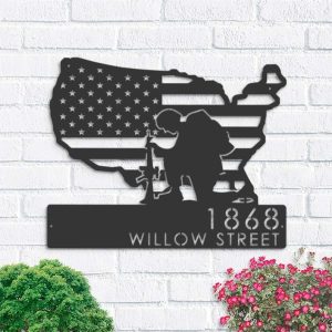 Personalized Soldier American Flag Patriotic Army Address Sign House Number Plaque Custom Metal Sign