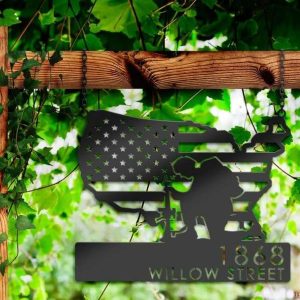 Personalized Soldier American Flag Patriotic Army Address Sign House Number Plaque Custom Metal Sign 2