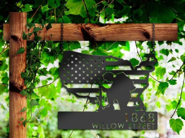 Personalized Soldier American Flag Patriotic Army Address Sign House Number Plaque Custom Metal Sign