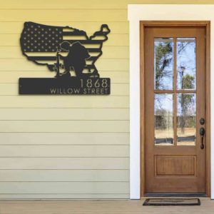 Personalized Soldier American Flag Patriotic Army Address Sign House Number Plaque Custom Metal Sign 3