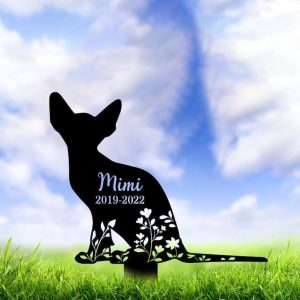 Personalized Sphynx Cat Memorial Sign Yard Stakes Floral Sphynx Cat Grave Marker Cemetery Decor Custom Metal Sign 1