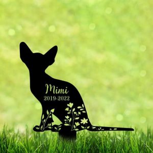 Personalized Sphynx Cat Memorial Sign Yard Stakes Floral Sphynx Cat Grave Marker Cemetery Decor Custom Metal Sign 2