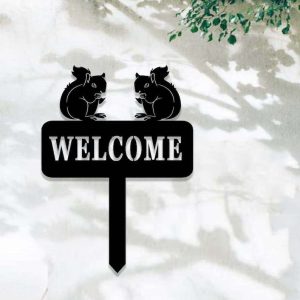 Personalized Squirrel Garden Stake Welcome Address Sign House Number Plaque Custom Metal Sign 1