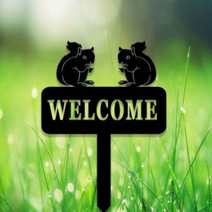 Personalized Squirrel Garden Stake Welcome Address Sign House Number Plaque Custom Metal Sign 2