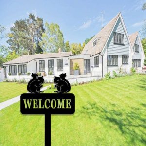 Personalized Squirrel Garden Stake Welcome Address Sign House Number Plaque Custom Metal Sign 3