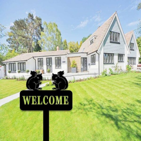 Personalized Squirrel Garden Stake Welcome Address Sign House Number Plaque Custom Metal Sign