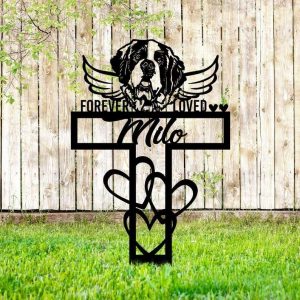 Personalized St Bernard Memorial Sign Yard Stakes Pet Grave Marker Cemetery Decor Custom Metal Sign 3