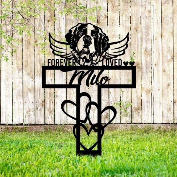 Personalized St Bernard Memorial Sign Yard Stakes Pet Grave Marker Cemetery Decor Custom Metal Sign