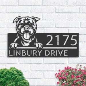 Personalized Staffordshire Bull Terrier Dog Address Sign House Number Plaque Custom Metal Sign 1