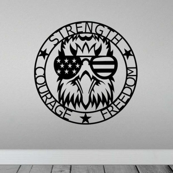 Personalized Strength Courage Freedom American Eagle Sign Independence Day Veteran Day Patriotic Decor Custom Metal Sign