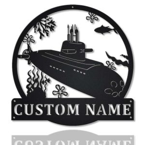 Personalized Submarine Monogram Sign Independence Day Veteran Day Patriotic Decor Gift Custom Metal Sign