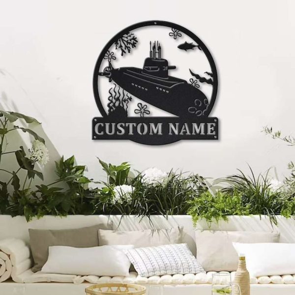 Personalized Submarine Monogram Sign Independence Day Veteran Day Patriotic Decor Gift Custom Metal Sign