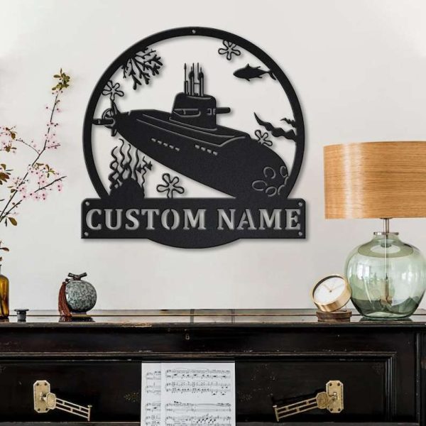 Personalized Submarine Monogram Sign Independence Day Veteran Day Patriotic Decor Gift Custom Metal Sign