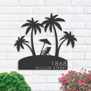 Personalized Summer Beach Scene Address Sign House Number Plaque Custom Metal Sign 1