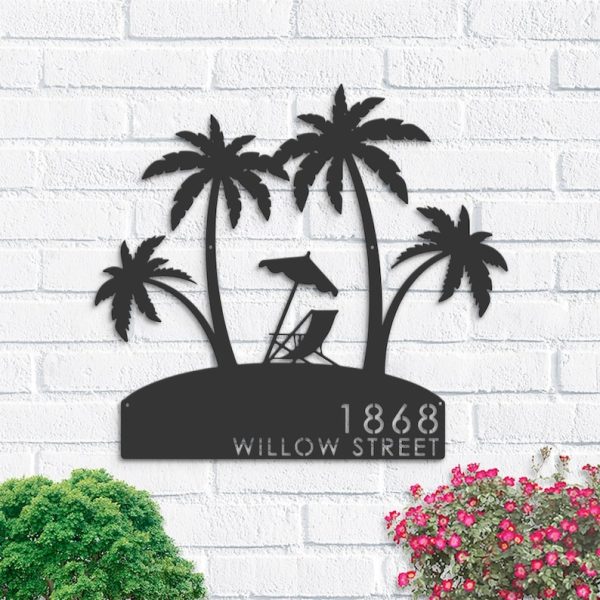 Personalized Summer Beach Scene Address Sign House Number Plaque Custom Metal Sign