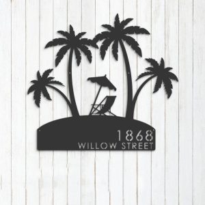 Personalized Summer Beach Scene Address Sign House Number Plaque Custom Metal Sign