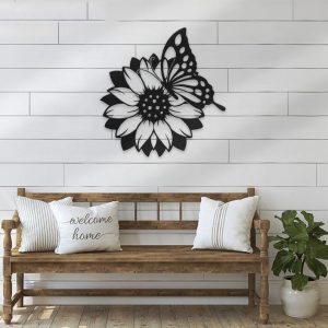 Personalized Sunflower Butterfly Farmhouse Decorative Garden Custom Metal Sign 1