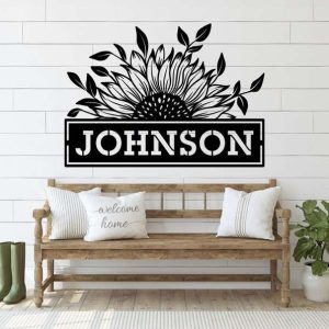 Personalized Sunflower Family Name Sign Garden Decorative Custom Metal Sign Housewarming Gift