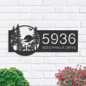Personalized Sunset Scene Couple Chair Camping Front Door Patio Address Sign House Number Plaque Custom Metal Sign 1