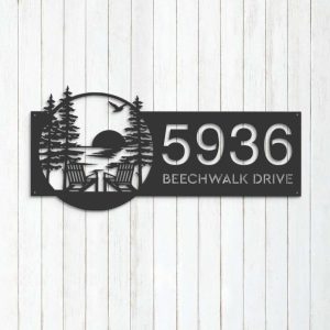 Personalized Sunset Scene Couple Chair Camping Front Door Patio Address Sign House Number Plaque Custom Metal Sign