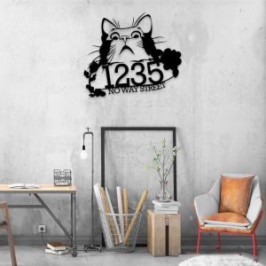 Personalized Suprise Cat Address Sign House Number Plaque Custom Metal Sign 1