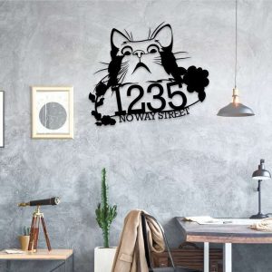 Personalized Suprise Cat Address Sign House Number Plaque Custom Metal Sign 2