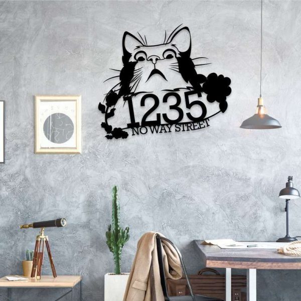 Personalized Suprise Cat Address Sign House Number Plaque Custom Metal Sign