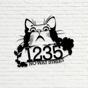 Personalized Suprise Cat Address Sign House Number Plaque Custom Metal Sign 3