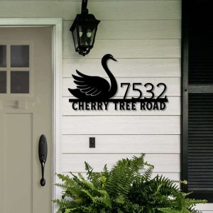 Personalized Swan Address Sign House Number Plaque Custom Metal Sign