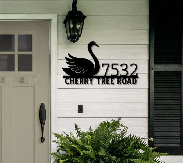 Personalized Swan Address Sign House Number Plaque Custom Metal Sign